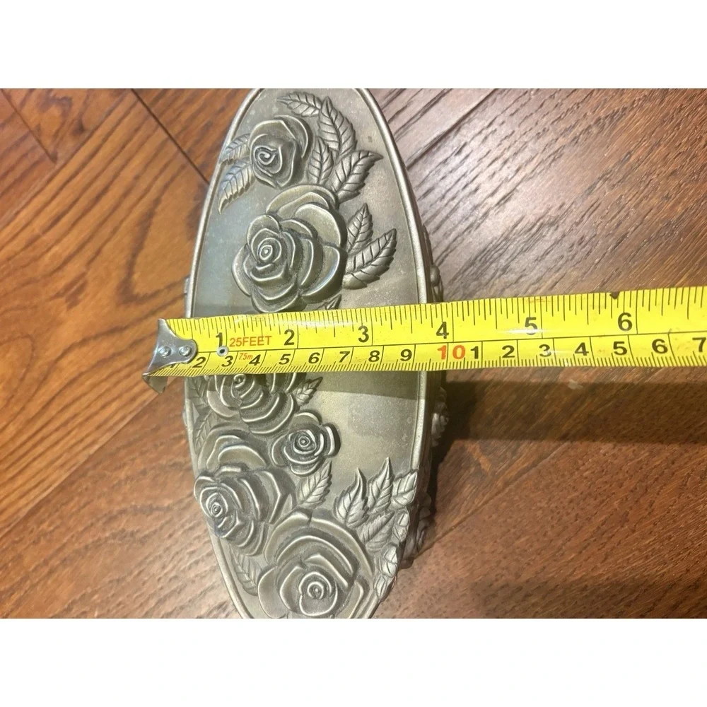Godinger Silver Plate Rose Pattern Oval Velvet Lined Jewelry Box